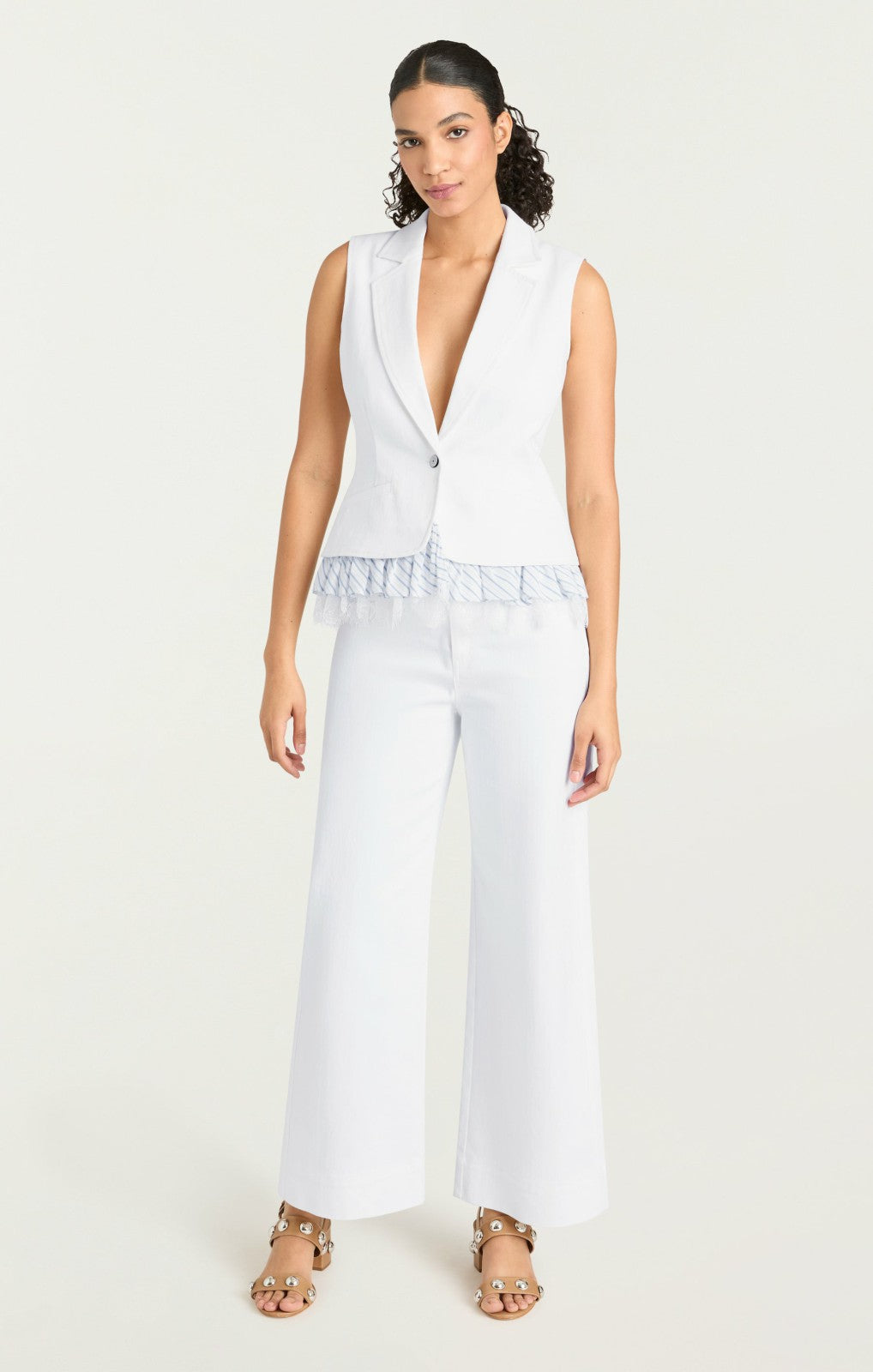 Striped Le Petit Denim Roxie Vest White/Blue Hydrangea