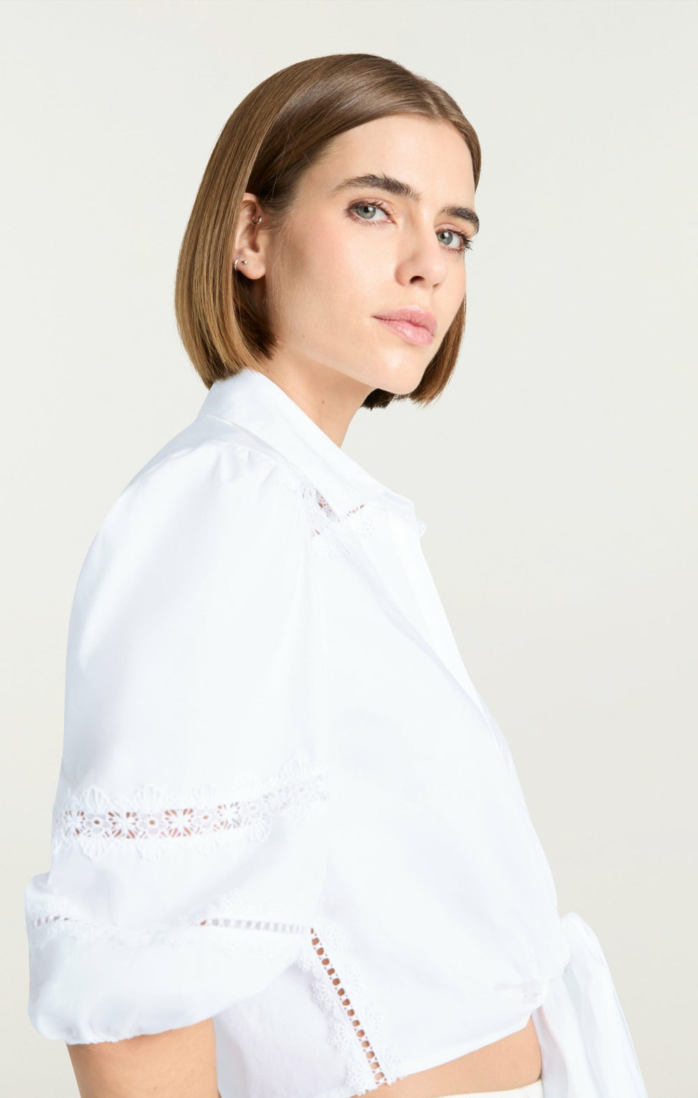 Three Quarter Sleeve Lace Mari White