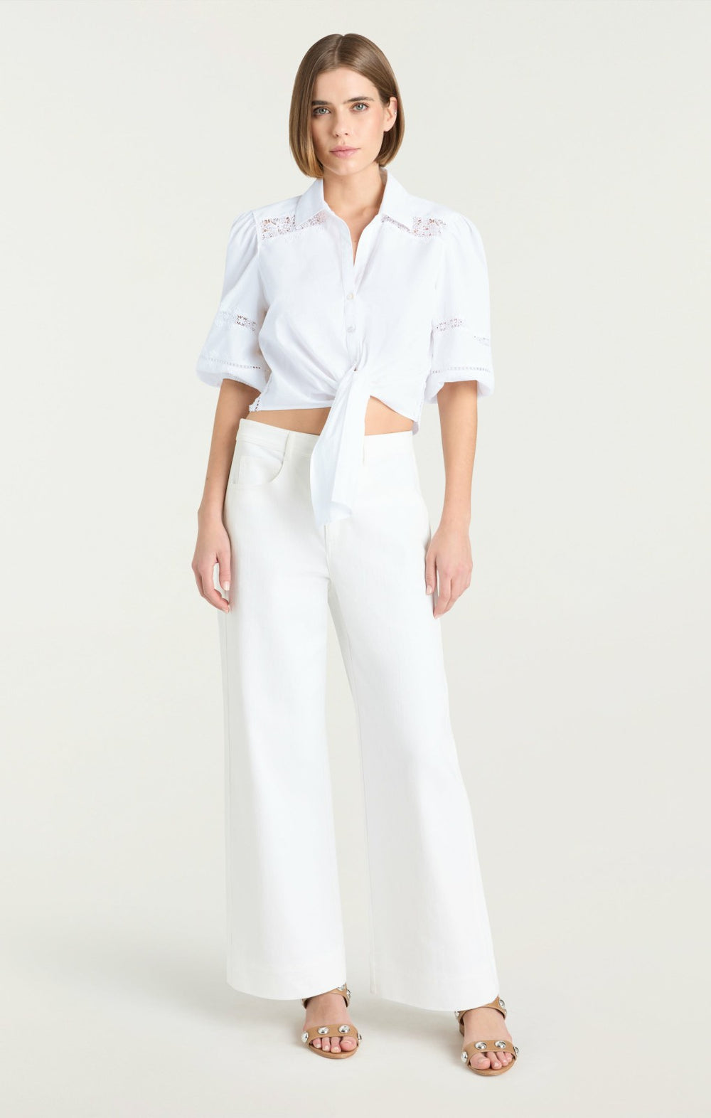 Three Quarter Sleeve Lace Mari White